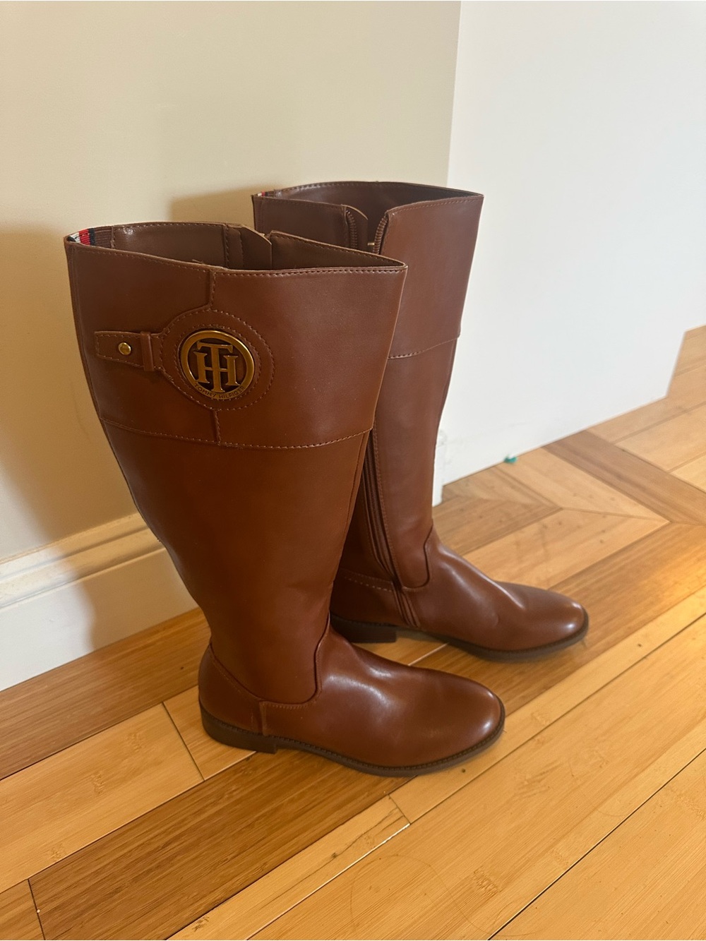 Tommy Hilfiger Cognac Tall Leather Riding Boots